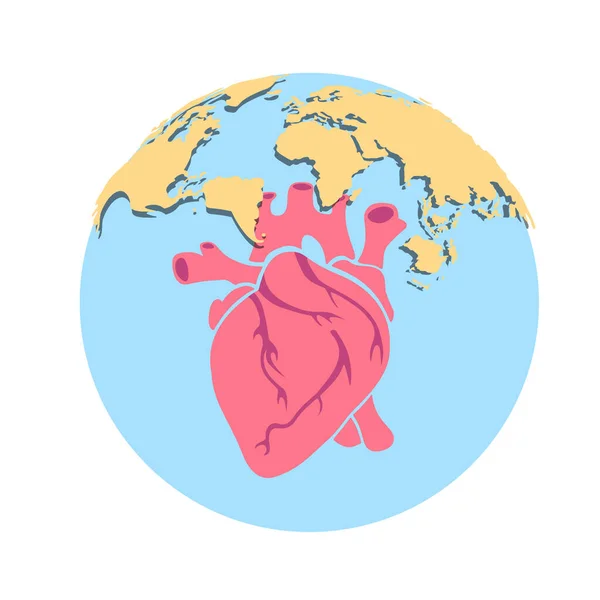 World Map Human Heart Vector Illustration Global Human Race Health — Stock Vector