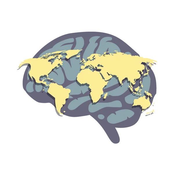 Carte Monde Avec Cerveau Humain Illustration Vectorielle Concept Population Mondiale — Image vectorielle