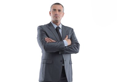 tam büyüme portre. başarılı gülümseyen iş adamı.