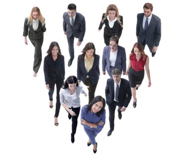 iş adamları lideri arkasında gidiyor. beyaz izole