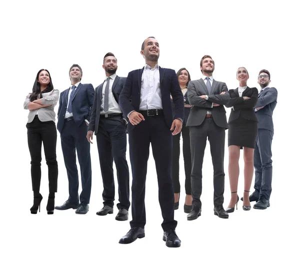 Щаслива успішна команда бізнесу ізольована на білому тлі — стокове фото