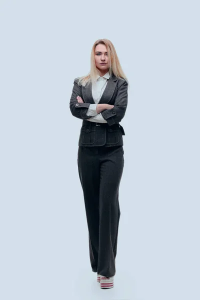年轻商业女性的全长肖像 — 图库照片