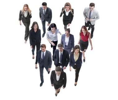 iş adamları lideri arkasında gidiyor. beyaz izole