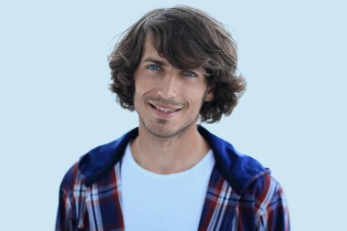 portre. şık bir ekose gömlekli adam. yakın çekim.