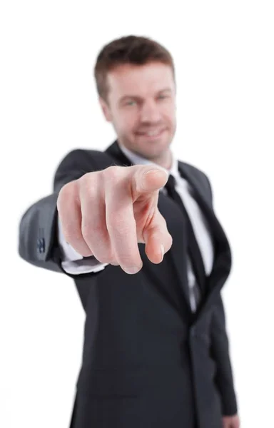 Successful businessman pointing forward. — Stock Photo, Image