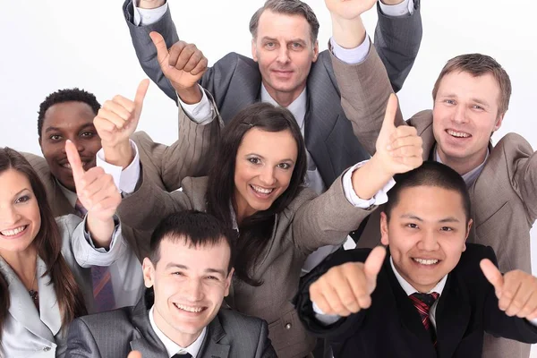 Equipe de negócios multicultural com polegares para cima — Fotografia de Stock