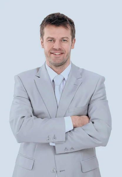 Portrait Young Businessman Gray Suit Isolated White Background Royalty Free Stock Photos