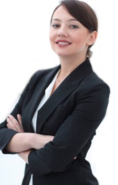 ofis arka plan üzerinde başarılı genç iş kadını.