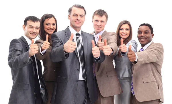 Úspěšný obchodní tým s palec nahoru — Stock fotografie