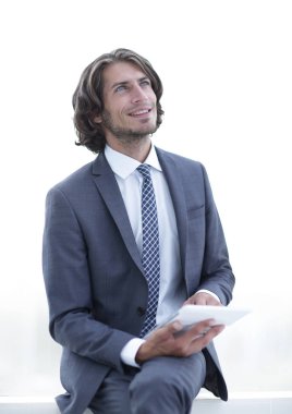 Dijital tablet kopya alanı seyir ile portre .businessman