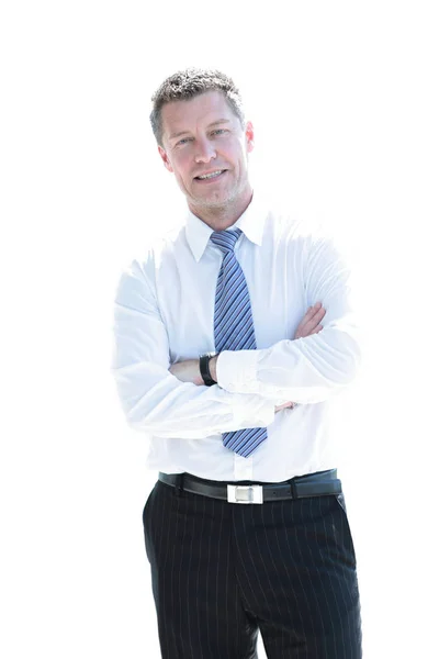 Stilig ung affärsman leende isolerade på vit bakgrund — Stockfoto