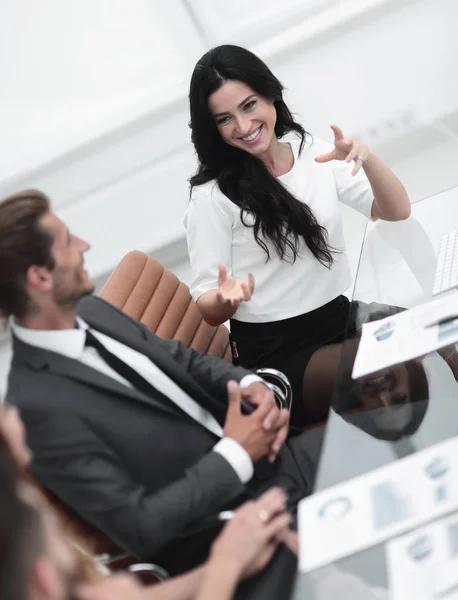 business people communicate at work their Desk