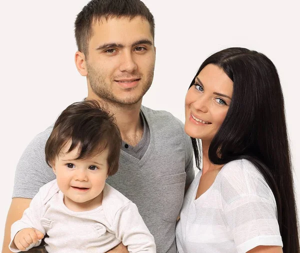 Happy smiling family isolated over white — Stock Photo, Image