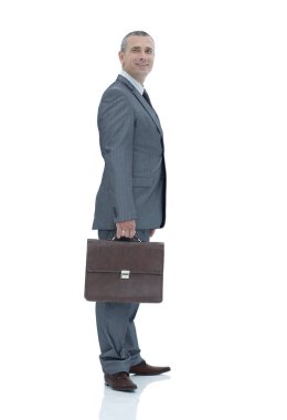 yan view.portrait yakışıklı işadamı. beyaz izole.