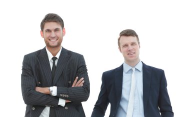 Beyaz arka plan üzerinde izole ayakta, tam growth.two iş ortakları.