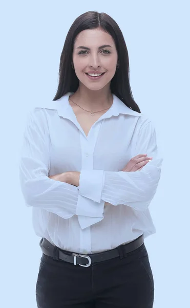 Modern ung affärskvinna i vit blus. — Stockfoto