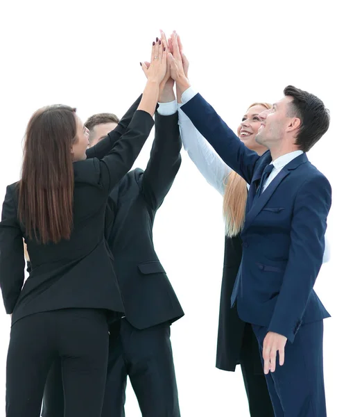 Business-Team zeigt seinen Erfolg, die Hände zusammengekniffen — Stockfoto