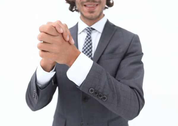 Retrato de barbudo homem de negócios esfregando as mãos — Fotografia de Stock