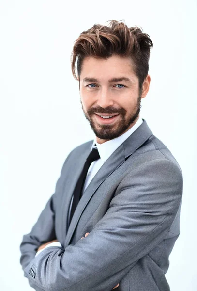 Retrato de un hombre guapo sonriendo, aislado en blanco — Foto de Stock