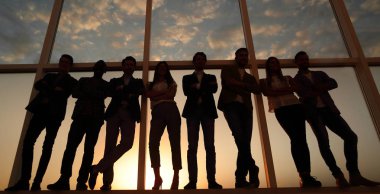 tam büyüme. iş takım ayakta ofis pencere yakınındaki