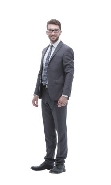 Gülümseyen emin iş adamı. Tam büyüme portre