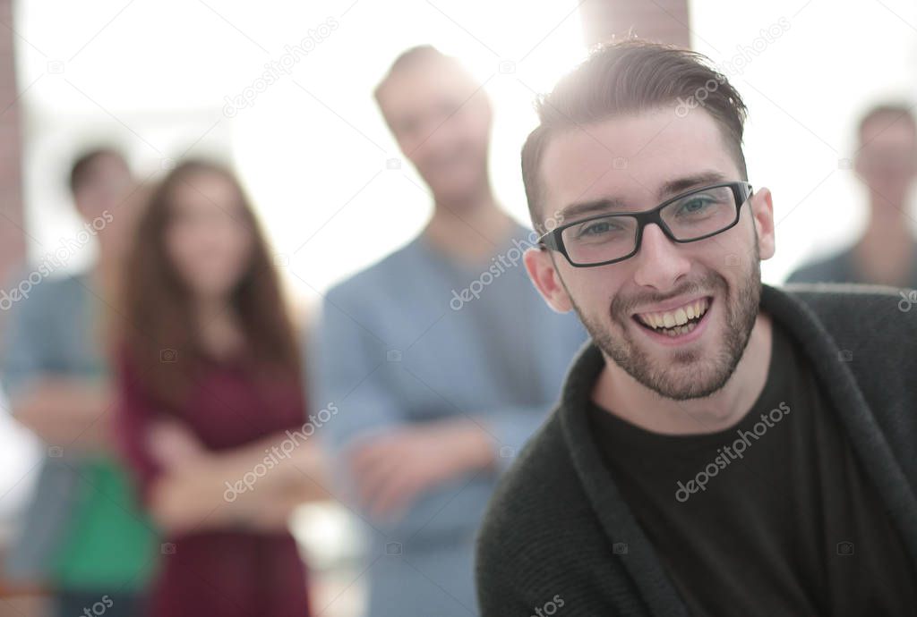 portrait of a young journalist in the blurred background