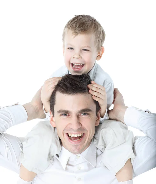 Portret szczęśliwy rodziny młody na białym tle — Zdjęcie stockowe