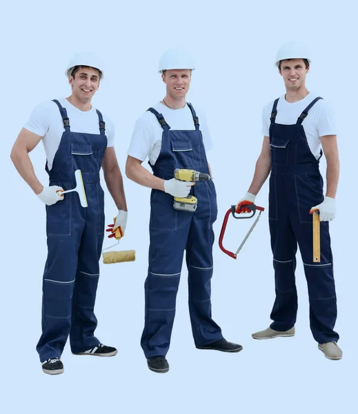 Groep van professionele industriële arbeiders. Geïsoleerd over Wit — Stockfoto