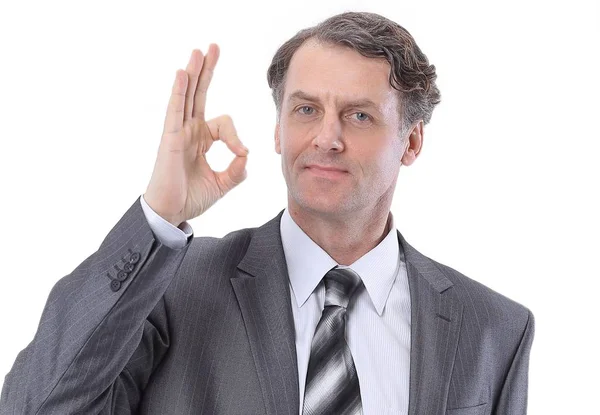 Framgångsrik affärsman, visar gesten ”Ok" — Stockfoto