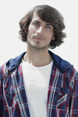 portre. şık bir ekose gömlekli adam. yakın çekim.