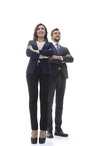 Due uomini d'affari sorridenti fiduciosi in formalwear isolato su w — Foto Stock