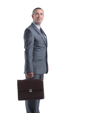 tam growth.rear görünümünde. boş ekrana bakarak işadamı