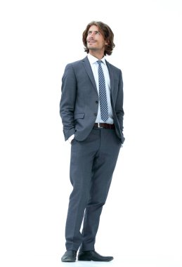 Dalgın iş adamı yukarı bakıyor.