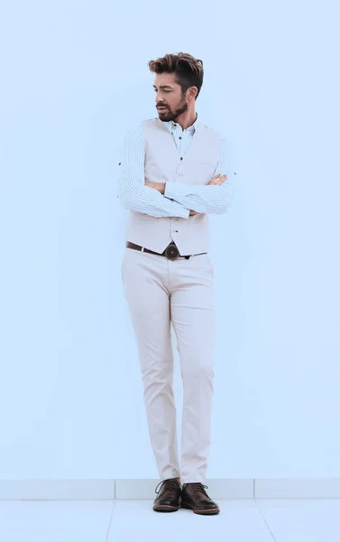 Full length portrait of stylish man with crossed hands — Stock Photo, Image