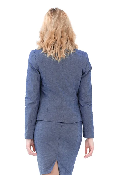 Rear View Business Woman Looking Blank Board Isolated White — Stock Photo, Image