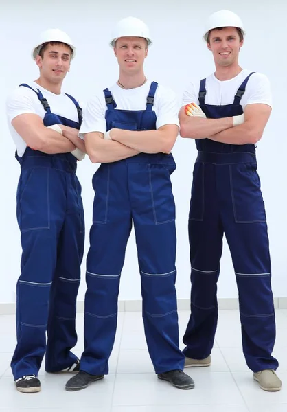 Retrato Uma Equipe Bem Sucedida Construtores — Fotografia de Stock