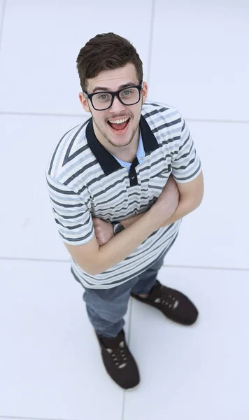 View from the top.successful young man with glasses looking at camera — Stock Photo, Image