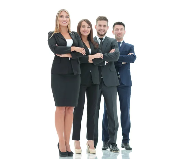 I full tillväxt .confident business team.isolated på vit — Stockfoto
