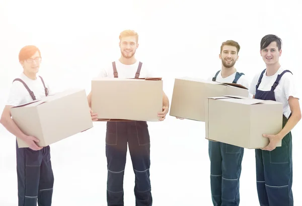 Foto pracujících zastává krabic při stěhování bytů, — Stock fotografie
