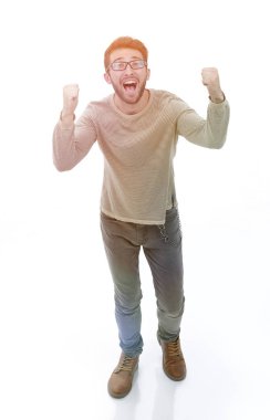 çok mutlu bir genç adam. Tam büyüme portre.