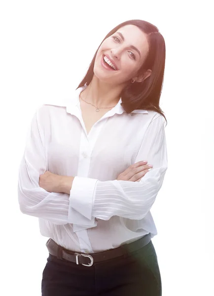 Moderna joven mujer de negocios en blusa blanca . — Foto de Stock