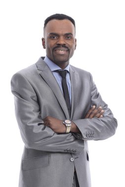 Afrika adam kollarını katlama izole bir arka plan üzerinde vurdu