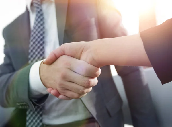 Hombre de negocios estrechando la mano para sellar un trato con su compañero — Foto de Stock