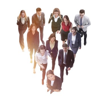 iş adamları lideri arkasında gidiyor. beyaz izole