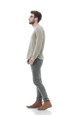Yan görünümü. Kendine güvenen genç adam