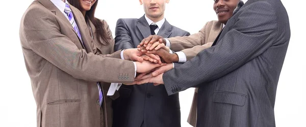 Closeup - hands of businessmen stacked together — Stock Photo, Image
