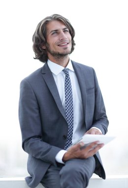 Dijital tablet kopya alanı seyir ile portre .businessman