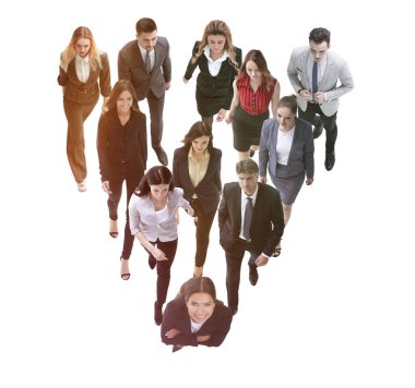 iş adamları lideri arkasında gidiyor. beyaz izole