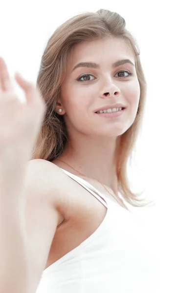Portret zbliżenie ładny młoda kobieta — Zdjęcie stockowe