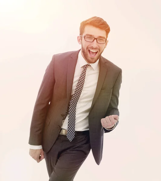 Happy businessman confidently goes forward. — Stock Photo, Image